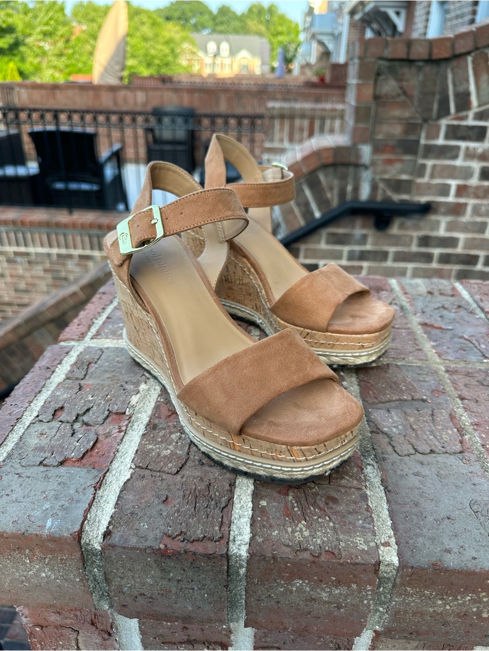 Cool Planet, by Steve Madden. Tan Suede Wedge Sandals - Stylish Espadrille Heel